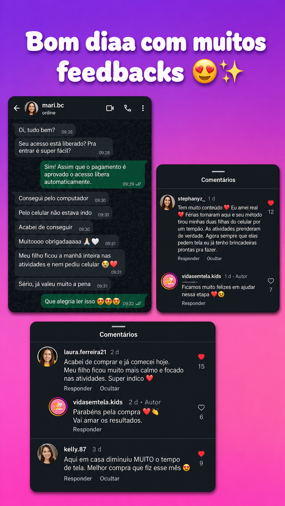 Montagem rosa com muitos feedbacks positivos de clientes